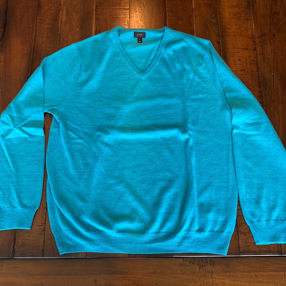 J. Crew Large Teal V-Neck Merino Wool Sweater